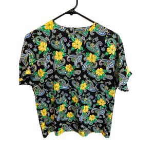 80's Vintage Pyke Limited Floral Paisley Short Sleeve Blouse Size Large